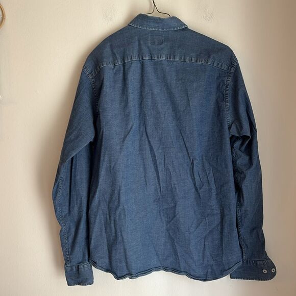 Untuckit Mitchell chambray Men's Indigo Button Down Shirt Classic large GUC - Picture 7 of 7